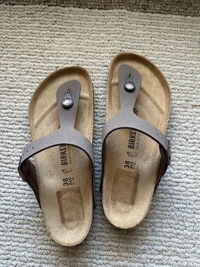 Birkenstock Gizeh Brown Leather Thong Sandals with Cork Footbed